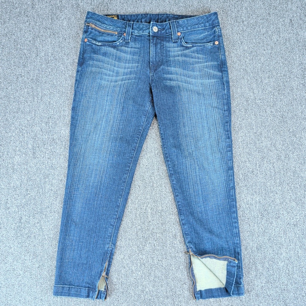 Lucky Brand Vintage Y2K Double Ankle Zip Crop Jeans Women 12 31 Blue Denim USA — photo 2